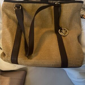 Michael Kors Woven Tan and Dark Brown Tote
